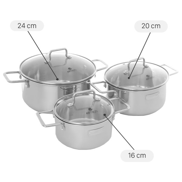 Bộ 3 nồi inox 3 đáy Elmich Trimax XR EL-3843